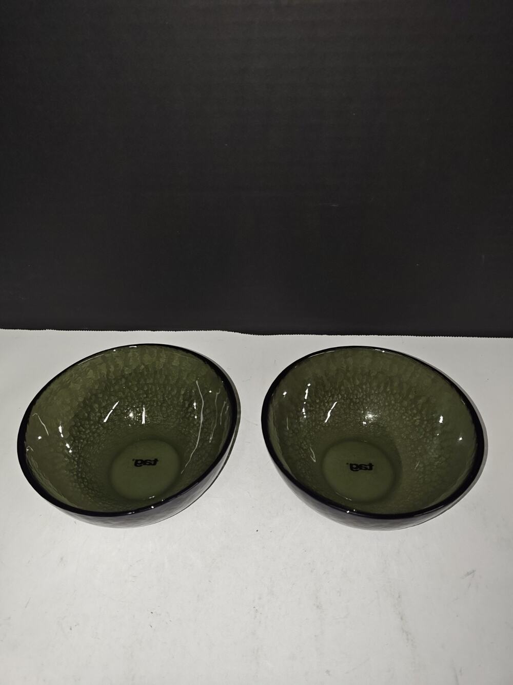 Tag Brand Vintage Dark Forest Green Fruit Snacks Dessert Kitchen Glass Bowls